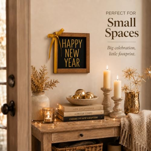 Happy New Year Sign Wall Table Tiered Tray Shelf Home Decor - color: black and gold