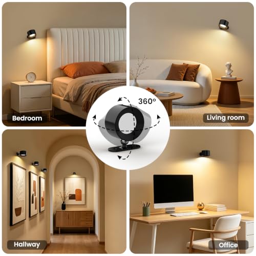 Koopala LED Reading Lights, Wall Mounted Sconces with 3 Color Temperatures & 3 Brightness Levels Rechargeable Battery Magnetic Ball 360°Rotation Touch Control, Lamps for Kids Study Bedside Closet - color: Black-A