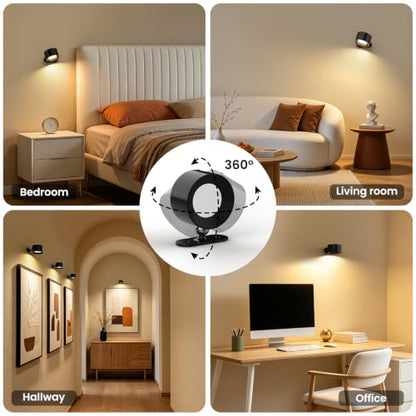 Koopala LED Reading Lights, Wall Mounted Sconces with 3 Color Temperatures & 3 Brightness Levels Rechargeable Battery Magnetic Ball 360°Rotation Touch Control, Lamps for Kids Study Bedside Closet - color: Black-A