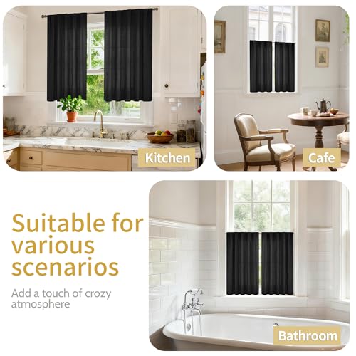 YoungsTex Black Linen Semi Sheer Curtains 45 Inches Long 2 Panels - color: Black, size: 42"W x 45"L (Pack of 2)