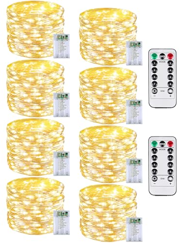 8 Pack 60 LED Fairy Lights Battery Operated with Remote, 20 FT Warm White - color: Warm White, size: 8PK（60LED with Remote）