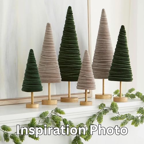 Olive Pedestal Velvet Trees Set of 3, Green Tree Tabletop, Valentine Mantel Accent, Winter Wedding Centerpiece, Cozy Modern Farmhouse (Olive) - color: Olive