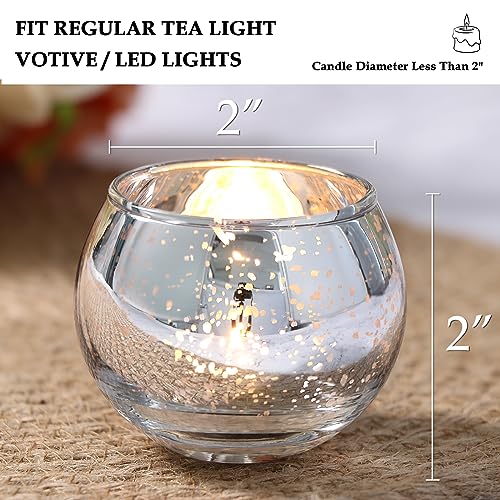 Volens Round Silver Votive Candle Holders, Mercury Glass Votives Set of 12 - color: Silver, size: 12 PACK
