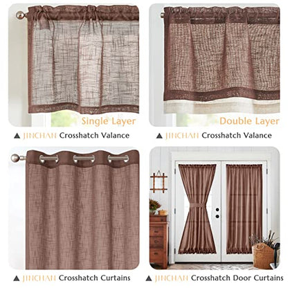 jinchan Kitchen Valance Curtain Double Layers, 50x16, 1 Panel, Brown - color: Double Layer | Brown, size: 50"W x 16"L (Pack of 1)