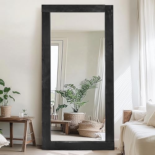71x32in Full Length Mirror, Solid Wood Convex Frame, Black - color: Black-convex Frame, size: 71"L x 32"W