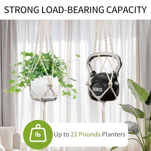Macrame Plant Hanger - Fits 4-12 Inch Pots, Set of 2, Ivory - color: 44+44 Inch Ivory