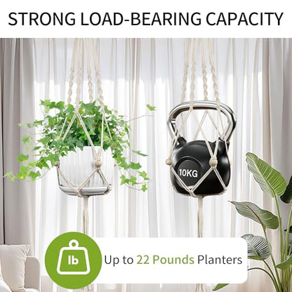 Macrame Plant Hanger - Fits 4-12 Inch Pots, Set of 2, Ivory - color: 44+44 Inch Ivory
