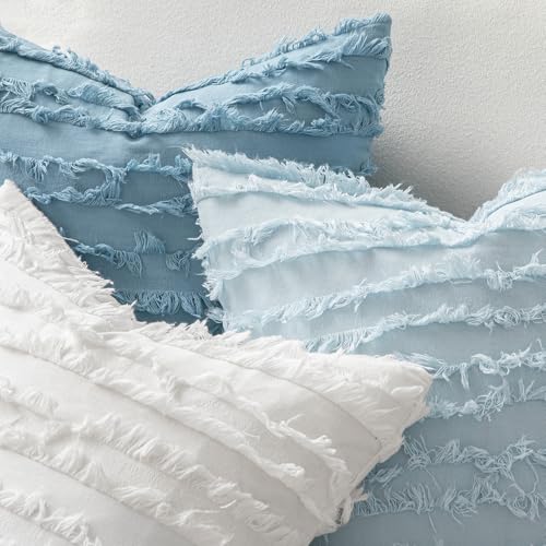 MIULEE Boho Linen Striped Throw Pillow Covers 18x18, White - color: White, size: 18" x 18" (Pack of 2)