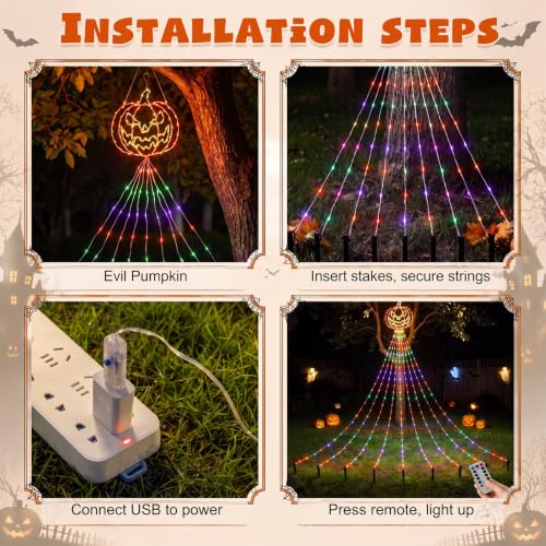 Gerrii 14FT Halloween Pumpkin Waterfall String Lights, USB Outdoor Lights - style: Halloween Pumpkin