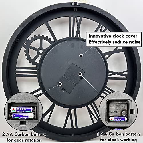 The B-Style Large Wall Clock 24 inch Gray and White - color: Gray White and Bronze Gears, size: 24 inch (60 cm)