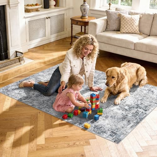 3x5 Washable Area Rug for Entryway: Small Abstract Neutral Rugs BlueGray - color: Blue Gray, size: 3' x 5' (Rectangular)