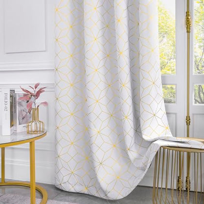 Beauoop White Gold 100% Blackout Curtains for Bedroom 50x96 2 Panels - color: White/Gold, size: 50"W x 96"L (Pack of 2)