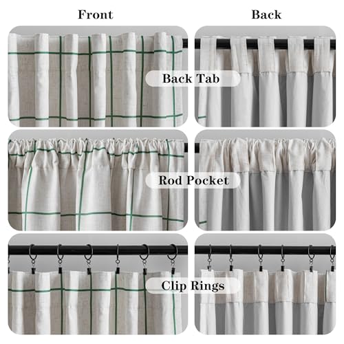 MYSKY HOME 100% Blackout Plaid Linen Curtains 63 Inches Long Double Layer Farmhouse Thermal Insulated Checkered Print Drapes with Rod Pocket Back Tab for Bedroom Living Room, 2 Panels, 52"Wide, Green - color: Green, size: 52"W x 63"L (Pack of 2)