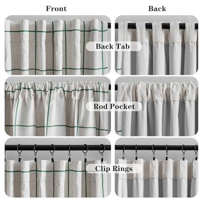 MYSKY HOME 100% Blackout Plaid Linen Curtains 63 Inches Long Double Layer Farmhouse Thermal Insulated Checkered Print Drapes with Rod Pocket Back Tab for Bedroom Living Room, 2 Panels, 52"Wide, Green - color: Green, size: 52"W x 63"L (Pack of 2)