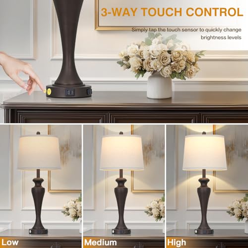 CINSARY 30“ Tall Brown Table Lamps Set of 2, Touch Control Living Room Lamp with USB A+C Ports and AC Outlet, 3-Way Dimmable Bedside Lamps for Nightstand, Modern Metal Bedroom Lamp for End Table - color: Brown (2 Pack)