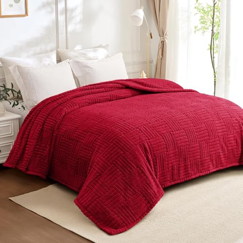 Whale Flotilla Lightweight Fleece Queen Size Blanket for Bed, Red - color: Red, size: Queen(90x90 Inch)
