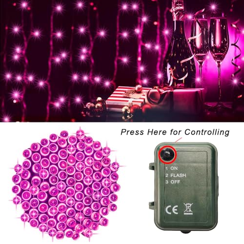 Pooqla Pink String Lights Battery Powered, 2x50 LED Halloween Fairy Lights - color: Pink, size: 50 LED x2