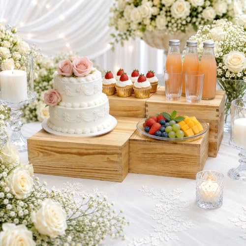 6 Pack Wooden Buffet Risers Cupcake Stand Buffet Display with Mini Signs - color: Beige, size: 6 Pcs