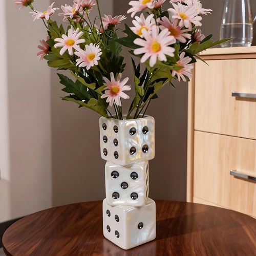 MOUGIGI Ceramic Dice Vase-Unique Decor for Dried Flowers,Rose,Pampas Grass - color: White Dice Vase