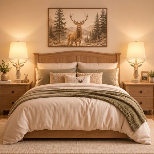 Cabin Lodge Deer Table Lamp.Woodland Animal Lamp for Bedroom or Nursery - color: Deer-Novelty Brown White