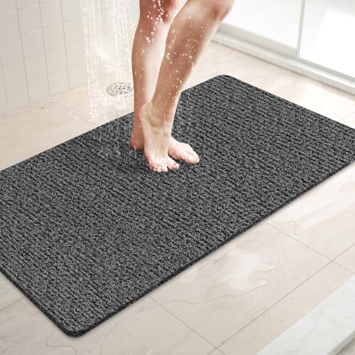 LuxStep Shower Mat Bathtub Mat,Non-Slip Bath Mat with Drain, Quick Drying - color: Black, size: 32" x 16" (Rectangular)
