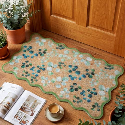 Dunzy Eucalyptus Leaves Doormat Green Scalloped Welcome Mat for Front Door - style: Eucalyptus Leaves