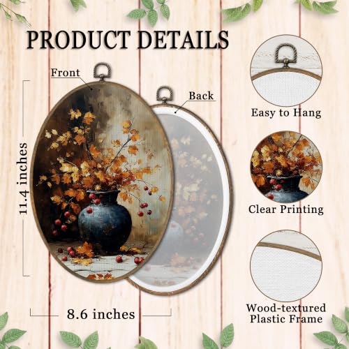 SHQIEUDH Rustic Farmhouse Fall Botanical Oval Wall Art 8.6x11.4In - color: fall-05