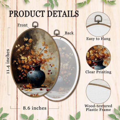SHQIEUDH Rustic Farmhouse Fall Botanical Oval Wall Art 8.6x11.4In - color: fall-05