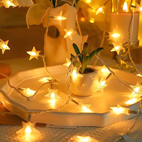 ANJAYLIA 20 LED Star Lights, 10FT Battery Operated Fairy Light, Warm White - color: Warm White 10 FT