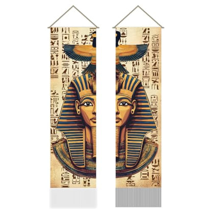 AHANDMAKER Pack of 2 Ancient Egyptian Pharaoh Tapestries, Vertical Old Hieroglyphs Long Aesthetic Tapestry, Doorway Curtain Tassel Wall Hanging for Bedroom Living Room, 13 x 51 Inch - color: Egyptian Pharaoh