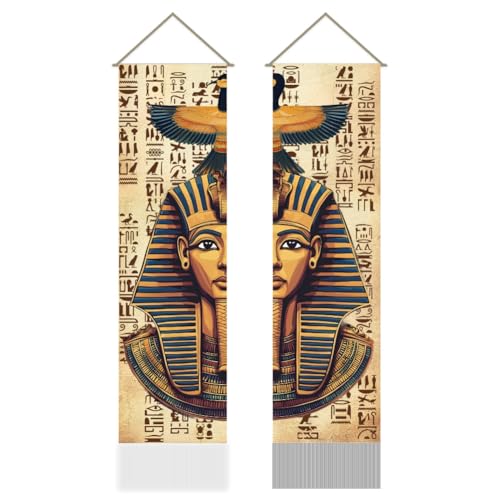 AHANDMAKER Pack of 2 Ancient Egyptian Pharaoh Tapestries, Vertical Old Hieroglyphs Long Aesthetic Tapestry, Doorway Curtain Tassel Wall Hanging for Bedroom Living Room, 13 x 51 Inch - color: Egyptian Pharaoh
