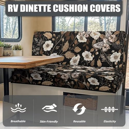 RV Dinette Cushion Covers Butterfly Floral Leaf 2 Pcs Scratch-Resistant Camper Cushion Slipcover Stretch Sofa Furniture Protector Include1 Backrest Covers and 1 Bench Covers - color: Butterfly Floral Leaf