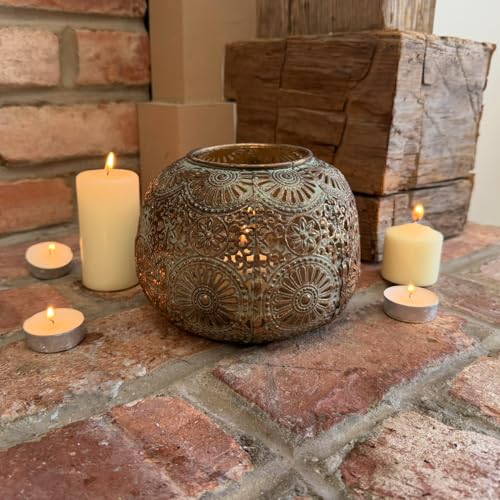 Moroccan Hurricane Candle Holder, Gold, 6.25 x 4.25 Inches