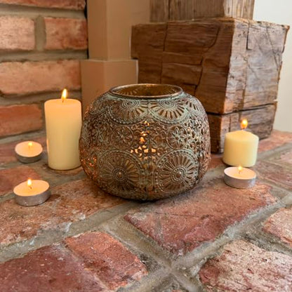 Moroccan Hurricane Candle Holder, Gold, 6.25 x 4.25 Inches