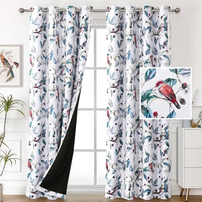 H.VERSAILTEX 100% Blackout Curtains 84 inch Length 2 Panels Set Printed Drapes Thermal Insulated Curtains for Bedroom with Black Liner Sound Proof Curtains, Wild Berry and Bird - color: Wild Berry and Bird, size: 52"W x 84"L (Pack of 2)