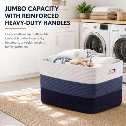 OIAHOMY Blanket Basket Laundry Basket Dog Toy Basket 75L Gradient Blue - color: Gradient Blue, size: 22”x17”x12”