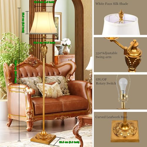 Traditional Floor Lamp with 350° Swing Arm,3 ColorTemperatures,Vintage Gold - color: Gold