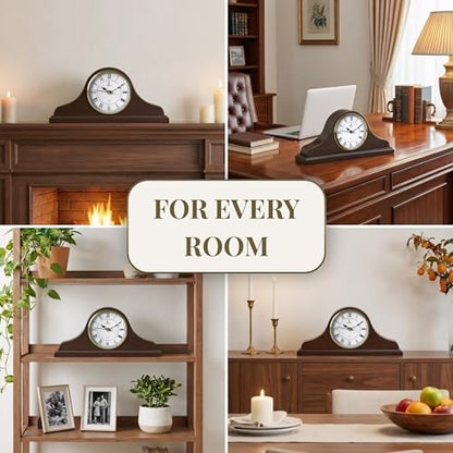Mantel Clock for Fireplace, Solid Wood Silent Non-Chiming Mantle Clock - color: Dark Brown