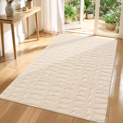 Yamaziot Washable 3x5 Area Rugs for Living Room Textured Non Slip Rug Beige - color: Beige, size: 3' x 5' (Rectangular)