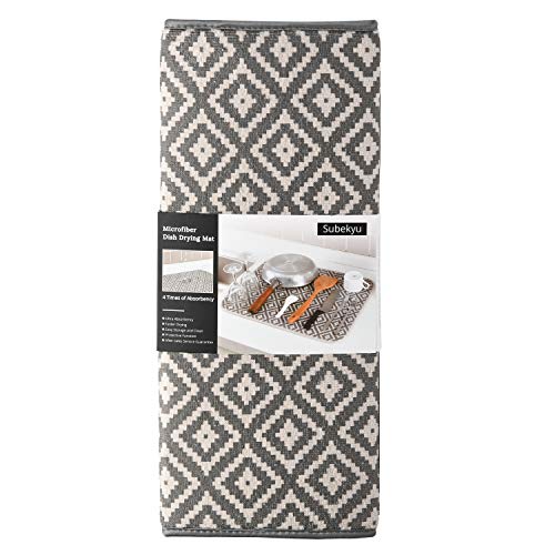 Dish Drying Mat for Kitchen Counter,Microfiber Machine Washable Dishes Matt - color: Dark Gray 2p 19.2*15.8