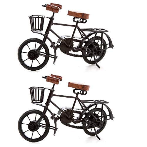 Hosley ® Set of 2 Decorative Tabletop Bicycle Pedestals 11'' Long Black Metal Pedestals for Stylish Home Decor Charming Bicycle Design - color: Black-2