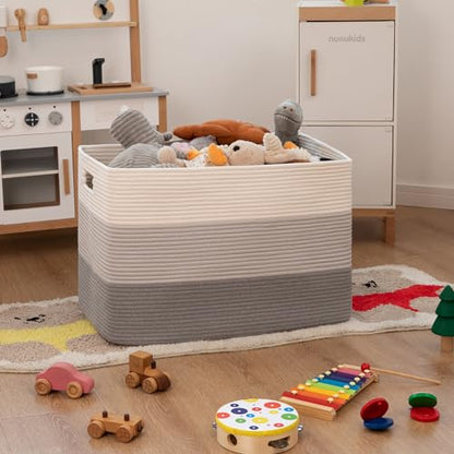 OIAHOMY Blanket Basket Laundry Basket Dog Toy Basket 108L Gradient Grey - color: Gradient Grey, size: 25”x16”x16”