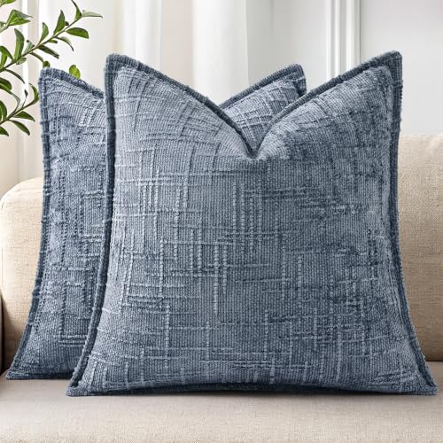 decorUhome Chenille Throw Pillow Covers 16x16 Set of 2, Blue Grey - color: Blue Grey, size: 16" x 16" (Pack of 2)