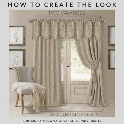 Mia Beaded Scallop Valance, Natural - 52" W x 19" L - color: Natural