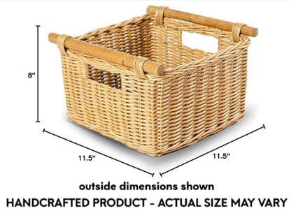 The Basket Lady Deep Pole Handle Wicker Storage Basket, S, Sandstone - color: Sandstone, size: Small