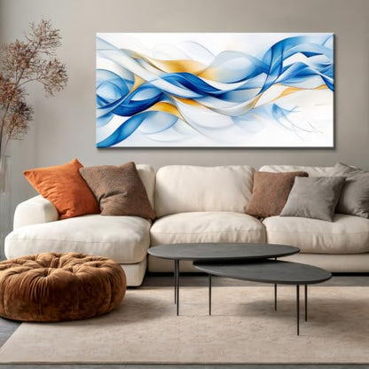 Blue and Gold Abstract Canvas Wall Art Modern Wavy Lines Print - color: Artwork04, size: 46"L x 23"W