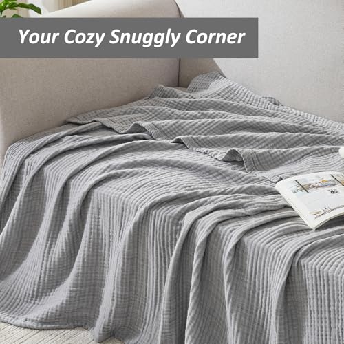 EMME Muslin Cotton Blanket Adults Heather Grey Throw XL 50"x70" - color: 04 - Grey, size: Large Throw (50" X 70")