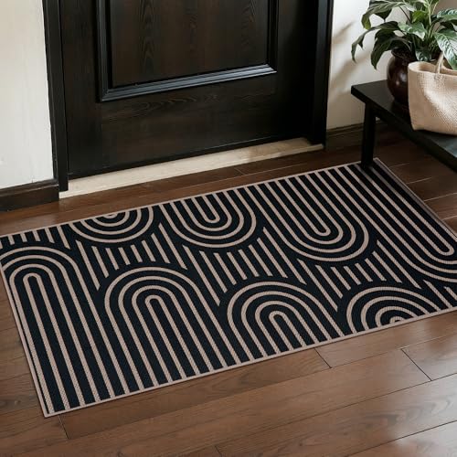 Tangsoo Easy Jute 2x4 Small Runner Rug,Washable Non-Slip Indoor Entry Rug - color: Black Six Rainbow, size: 2' x 4'(Runner)