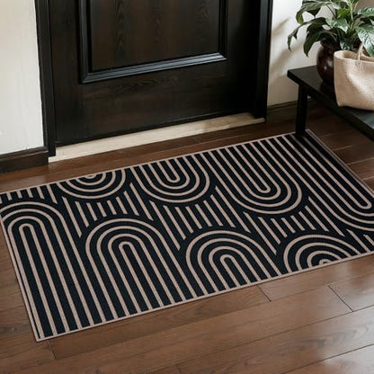 Tangsoo Easy Jute 2x4 Small Runner Rug,Washable Non-Slip Indoor Entry Rug - color: Black Six Rainbow, size: 2' x 4'(Runner)