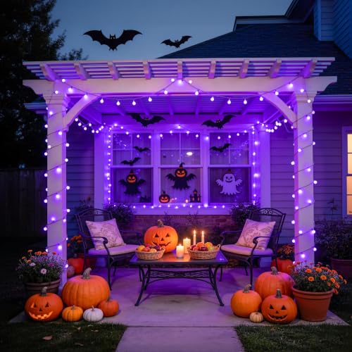 JMEXSUSS 100 LED Globe Purple Halloween Lights Battery Operated 8 Modes - color: Purple, size: 100 LED Battery
